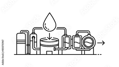 Modern industrial water filtration system in action, Generative AI.