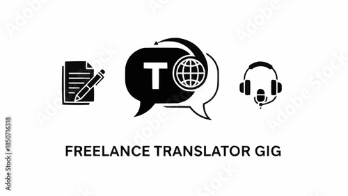 Freelance Translator Gig Icons Representing Translation Services.