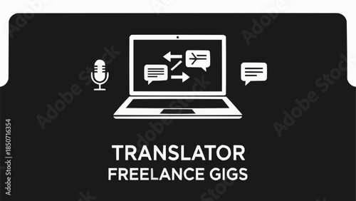 Translator Freelance Gigs Laptop Microphone Speech Bubbles Communication.