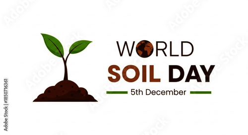 Symbolic Illustration of a Young Plant Growing from Dark Soil for World Soil Day.