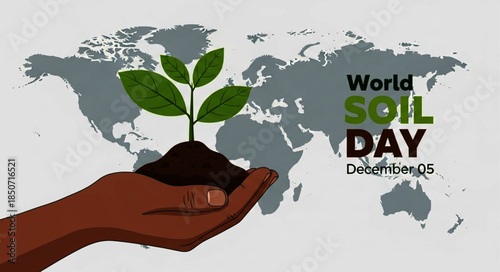Hand Holding Soil with Sprout, World Soil Day Illustration