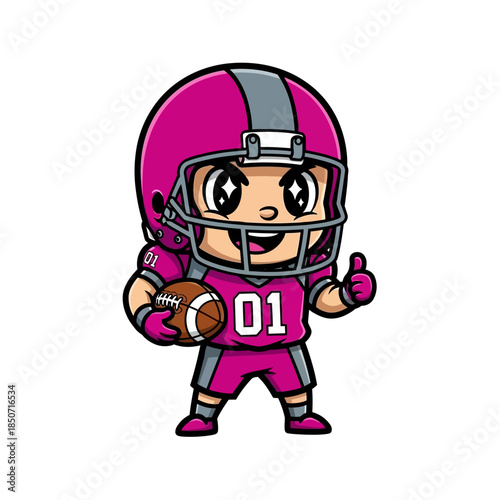 Cute Cartoon American Football Player Character with Ball.
