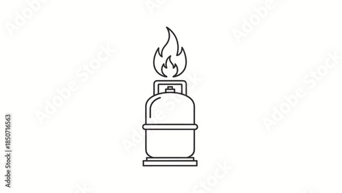 Simple line art illustration of a gas cylinder with flame, Generative AI.