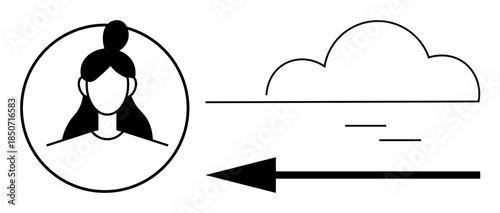 Cloud migration concept illustrated with a user profile connecting to a cloud with data movement. Cloud migration streamlines data transfers. For IT, networking computing