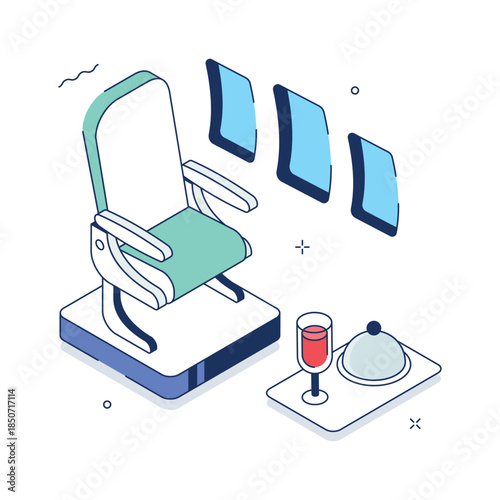 Isometric airplane travel illustration in modern design style
