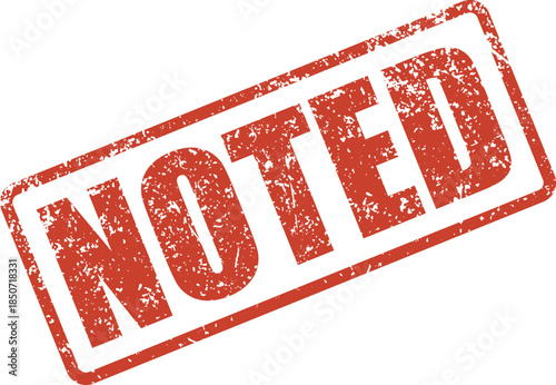 A prominent red rectangular rubber stamp impression clearly displays the word NOTED on a white surface