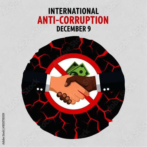 Symbolic Anti-Corruption Illustration: Handshake with Money, Red Circle, and Prohibition Sign.