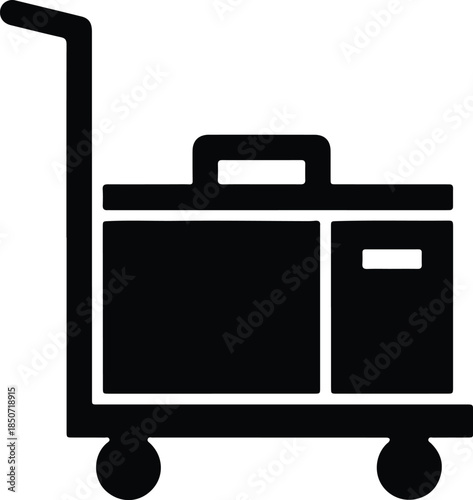 Silhouette luggage cart baggage trolley icon carrying a suitcase Vector Illustration