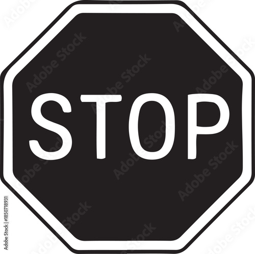 Octagonal STOP Sign Illustrating a Command to Halt or Cease Movement, Prominently Displayed in Black and White for Clear Visibility and Traffic Control
