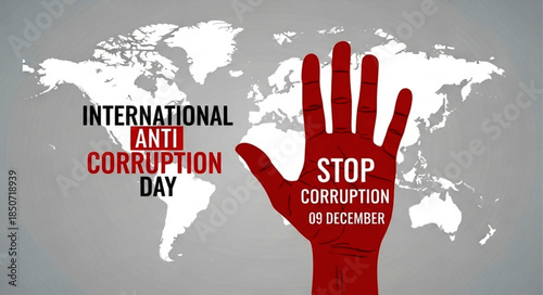 Red Hand Symbolizing Stop Corruption with Text for International Anti-Corruption Day