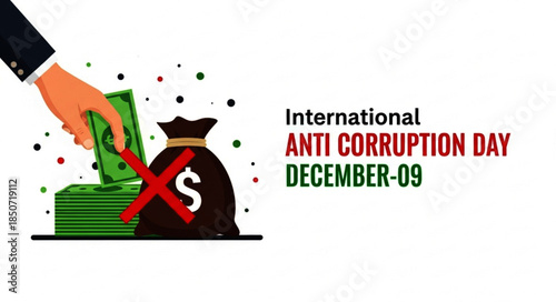 Hand Offering Money with Red Cross Symbol Over Money Bag, Anti-Corruption Concept