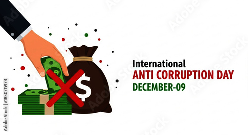 Anti-Corruption Day Illustration: Hand Rejecting Money, Symbolizing Ethical Practices.