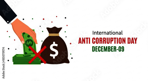 Brown Money Bag with Dollar Sign and Hand Rejecting Green Cash, Anti-Corruption Concept.