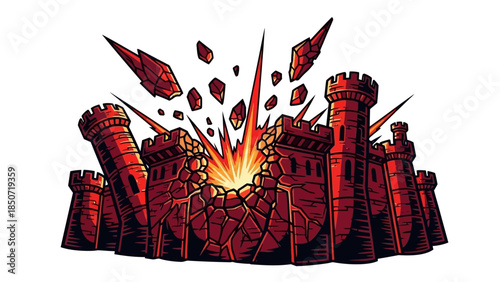 Explosive Ruins Erupting From Cracked Ground and Debris in a Desolate Landscape.