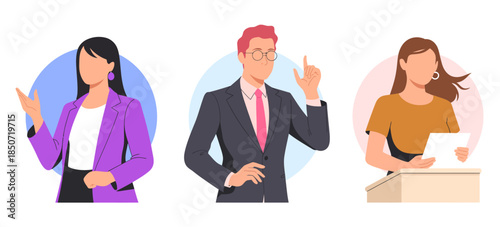 Three individuals in professional attire engaging in a discussion, symbolizing collaboration, innovation, and the sharing of ideas in a modern business environment.