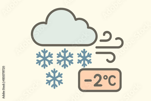 Snowy weather forecast with cloud and temperature display