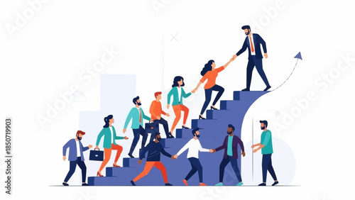 Teamwork and Leadership Climbing Stairs Towards Success.