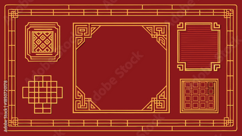 An elegant red and gold frame with a shimmering gold border..eps
