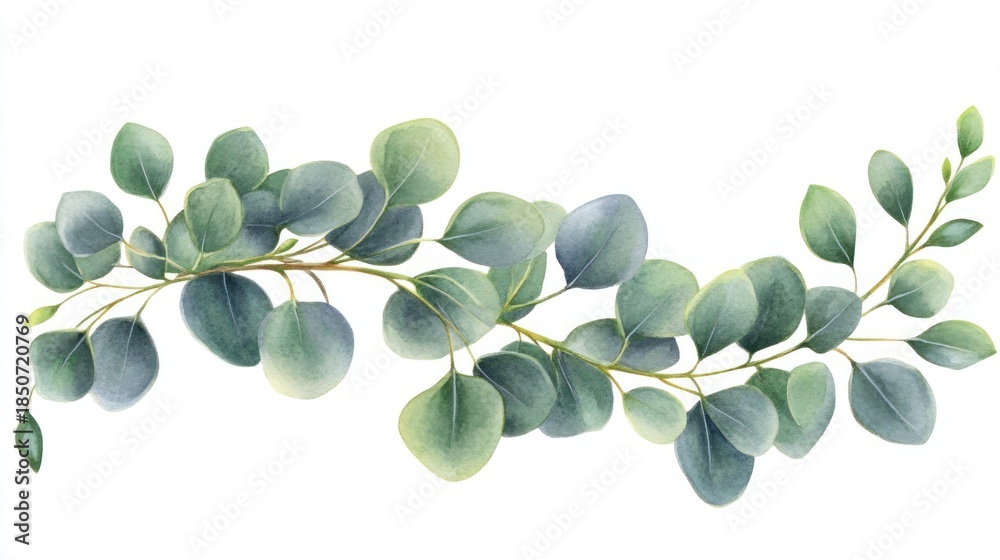 Obraz premium Watercolor eucalyptus branch green leaves botanical illustration