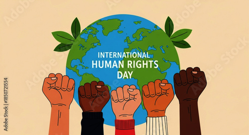 Diverse Fists Raised in Solidarity for International Human Rights Day, Representing Unity.