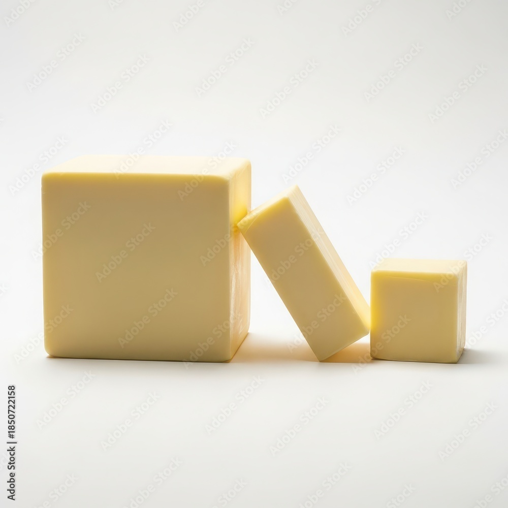 Obraz premium Three blocks of butter on white background