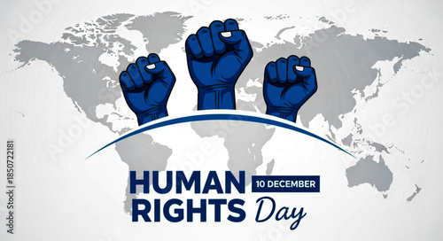 Three Raised Blue Fists Symbolizing Human Rights and Global Solidarity.