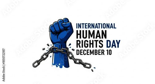 Blue Fist Clenched in Defiance, Breaking Chains for Human Rights Day