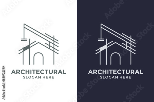 inimalist Building Line Art Icon for Real Estate and Construction