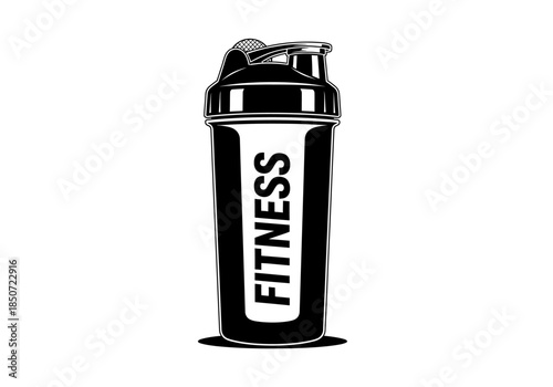 Vector illustration of protein shake bottle with shaker lid, fitness drink theme, clipart style vector