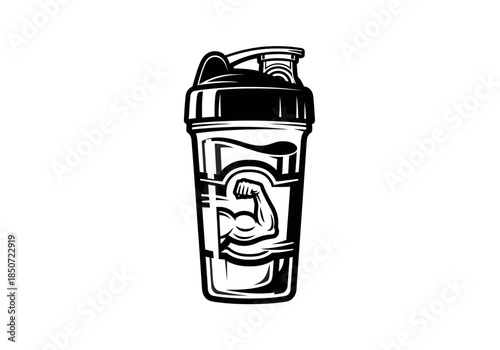 Vector illustration of protein shake bottle with shaker lid, fitness drink theme, clipart style vector
