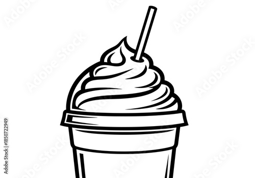 Vector illustration of frappuccino cup with whipped topping, cafe beverage theme, clipart style vector