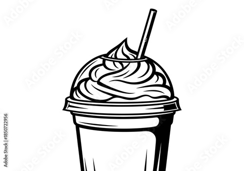 Vector illustration of frappuccino cup with whipped topping, cafe beverage theme, clipart style vector