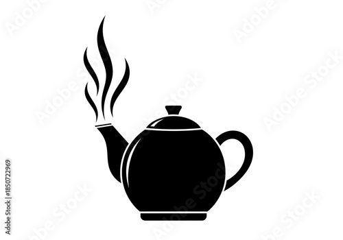 Vector illustration of hot tea pot with steam rising, clipart style vector