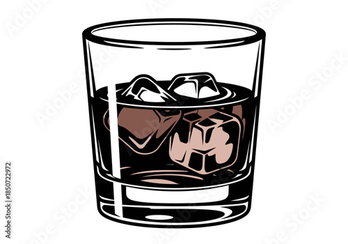 Vector illustration of whiskey glass with ice cubes, classic drink theme, clipart style vector