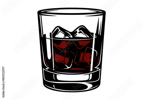 Vector illustration of whiskey glass with ice cubes, classic drink theme, clipart style vector