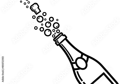 Vector illustration of a champagne bottle popping with bubbles, celebration drink style, clipart style vector