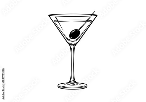 Vector illustration of a martini glass with olive, classic cocktail theme, clipart style vector