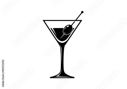 Vector illustration of a martini glass with olive, classic cocktail theme, clipart style vector