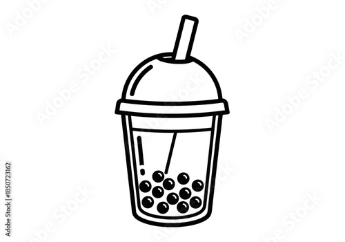 Vector illustration of a bubble tea cup with tapioca pearls, modern drink icon, clipart style vector