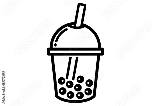 Vector illustration of a bubble tea cup with tapioca pearls, modern drink icon, clipart style vector