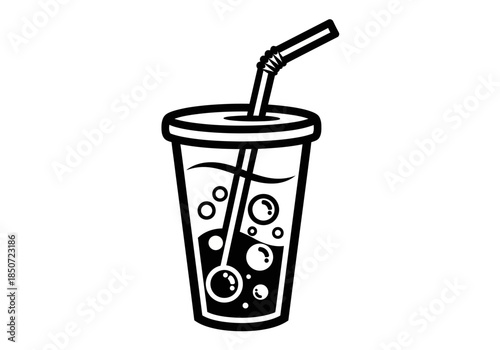 Vector illustration of soda cup with straw and bubbles, clipart style vector