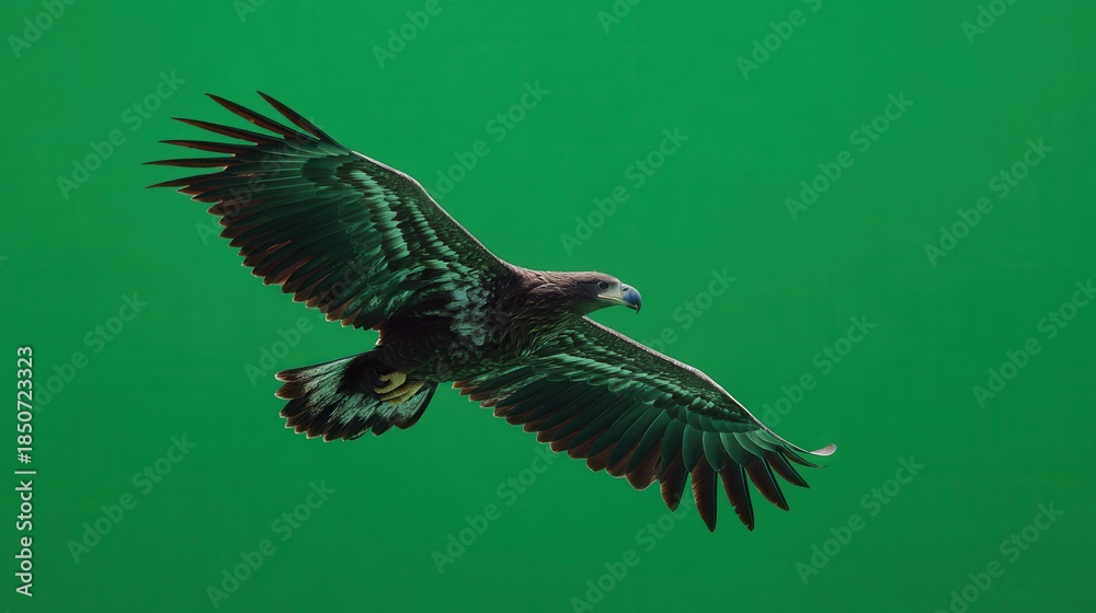 Obraz premium Eagle soars through the sky against a green background during daylight hours
