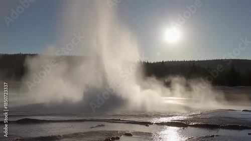 Geyser Erupting with Steam and Water in Yellowstone National Park