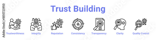 Trust Building Icon Banner Line Art