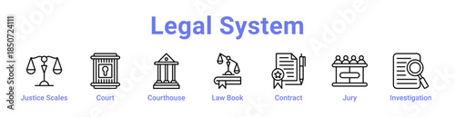 Legal System Icon Banner Line Art