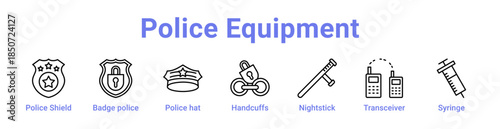 Police Equipment Icon Banner Line Art