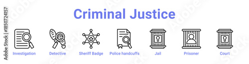 Criminal Justice Icon Banner Line Art