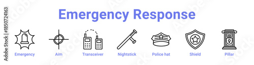 Emergency Response Icon Banner Line Art