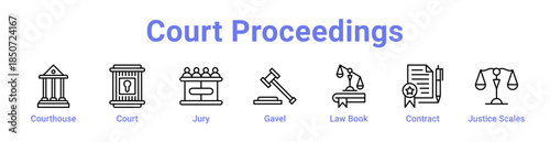 Court Proceedings Icon Banner Line Art