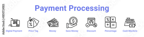 Payment Processing Icon Banner Line Art